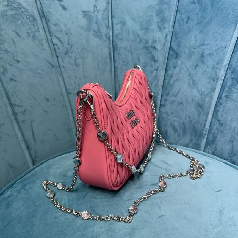 Miu Miu Pink Matelassé Chain Satchel Bag - Image 3
