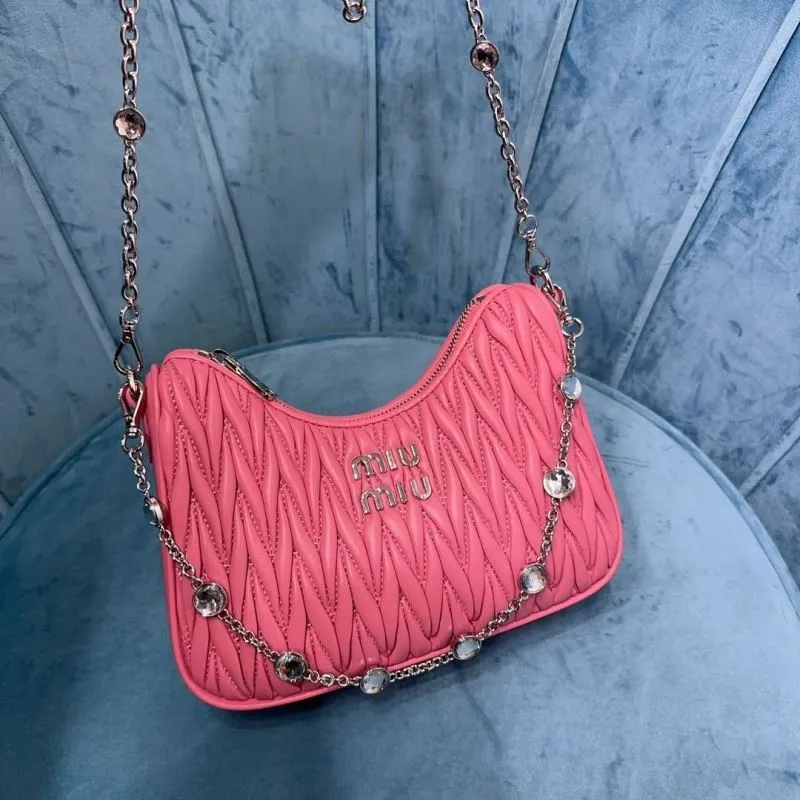 Miu Miu Pink Matelassé Chain Satchel Bag - Image 8