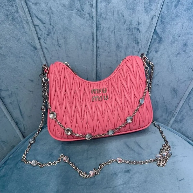 Miu Miu Pink Matelassé Chain Satchel Bag - Image 9