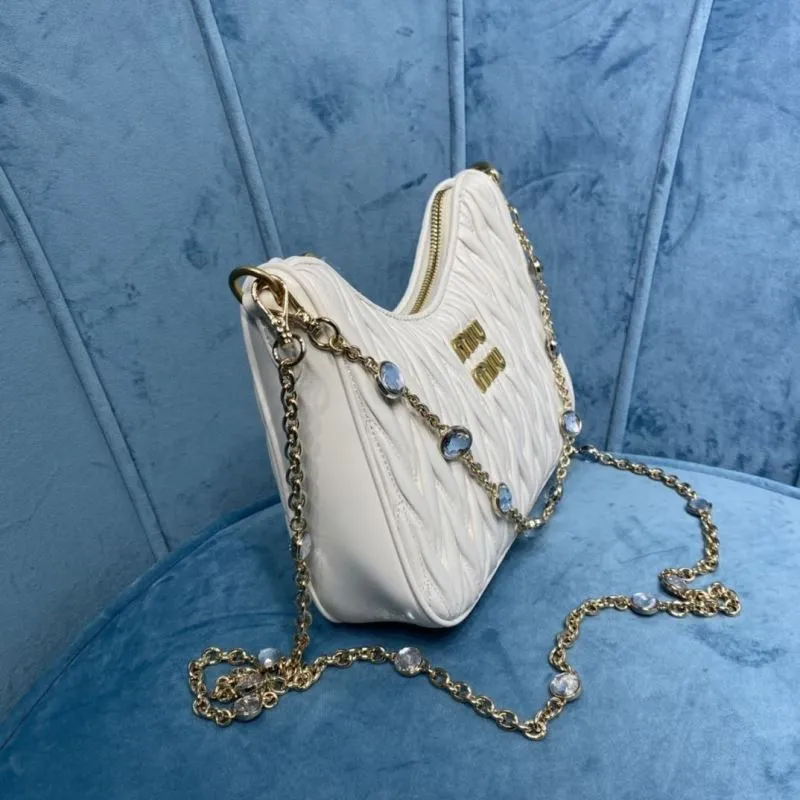 Miu Miu White Crystal Chain Crossbody Satchel Bag - Image 3