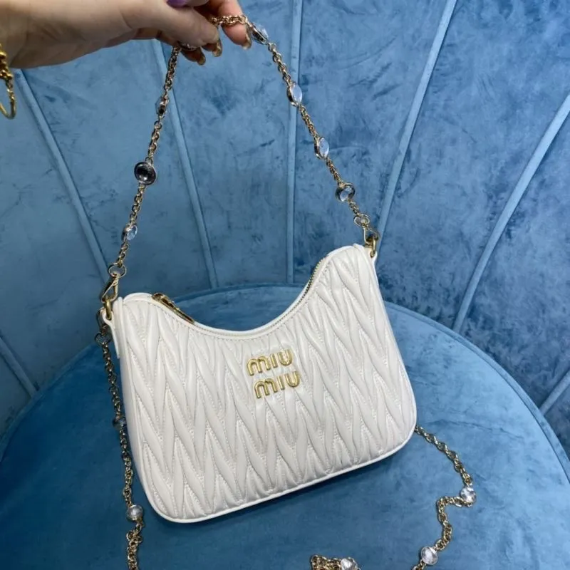 Miu Miu White Crystal Chain Crossbody Satchel Bag - Image 6