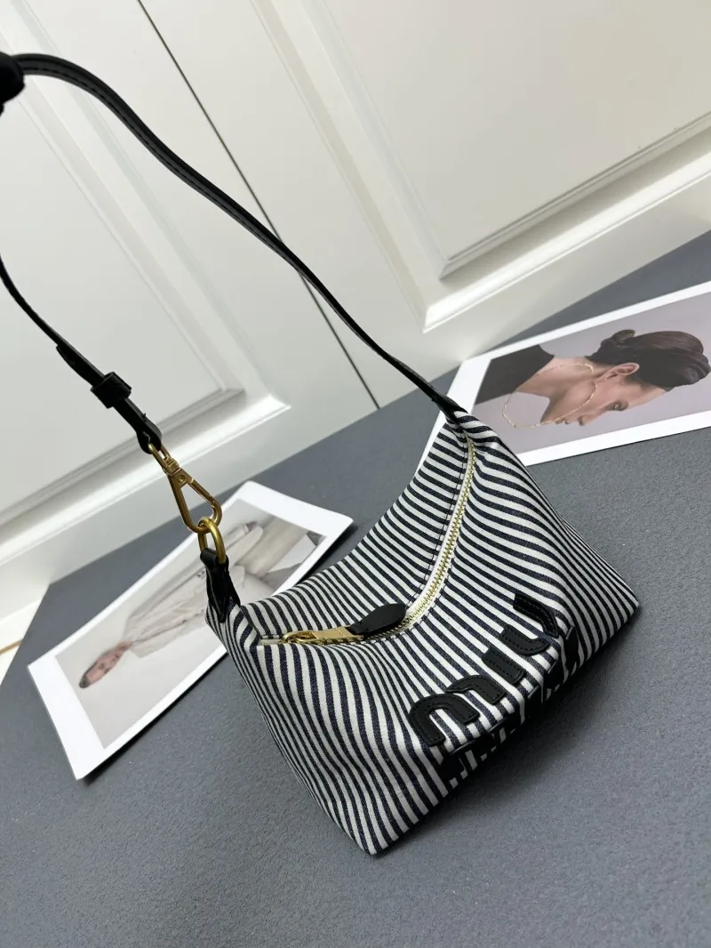 Miu Miu 5NE581 Black White Striped Satchel Bag - Image 5