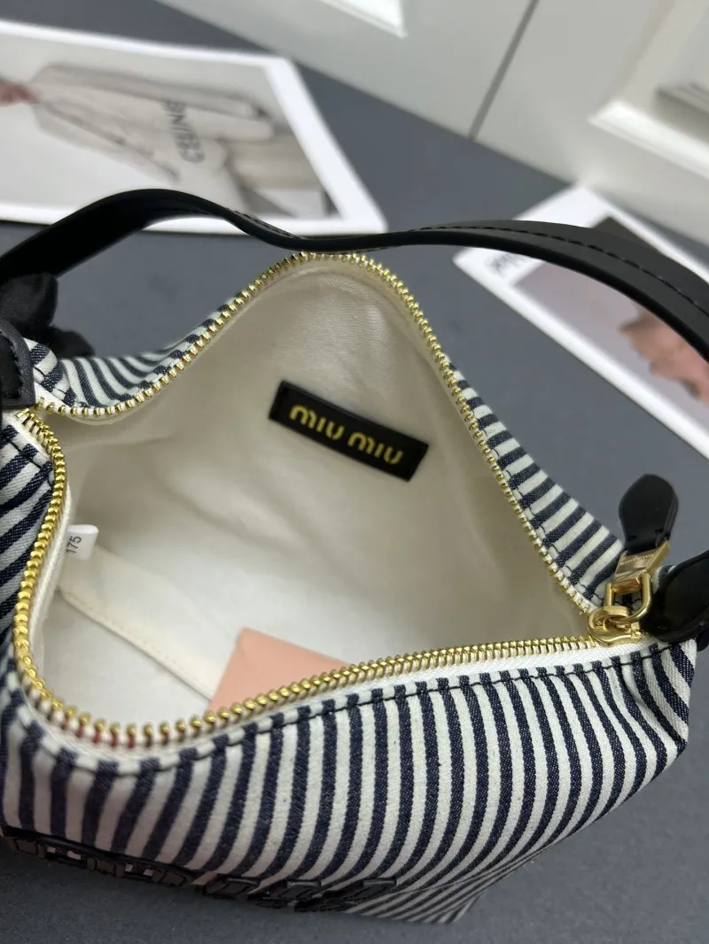 Miu Miu 5NE581 Black White Striped Satchel Bag - Image 10