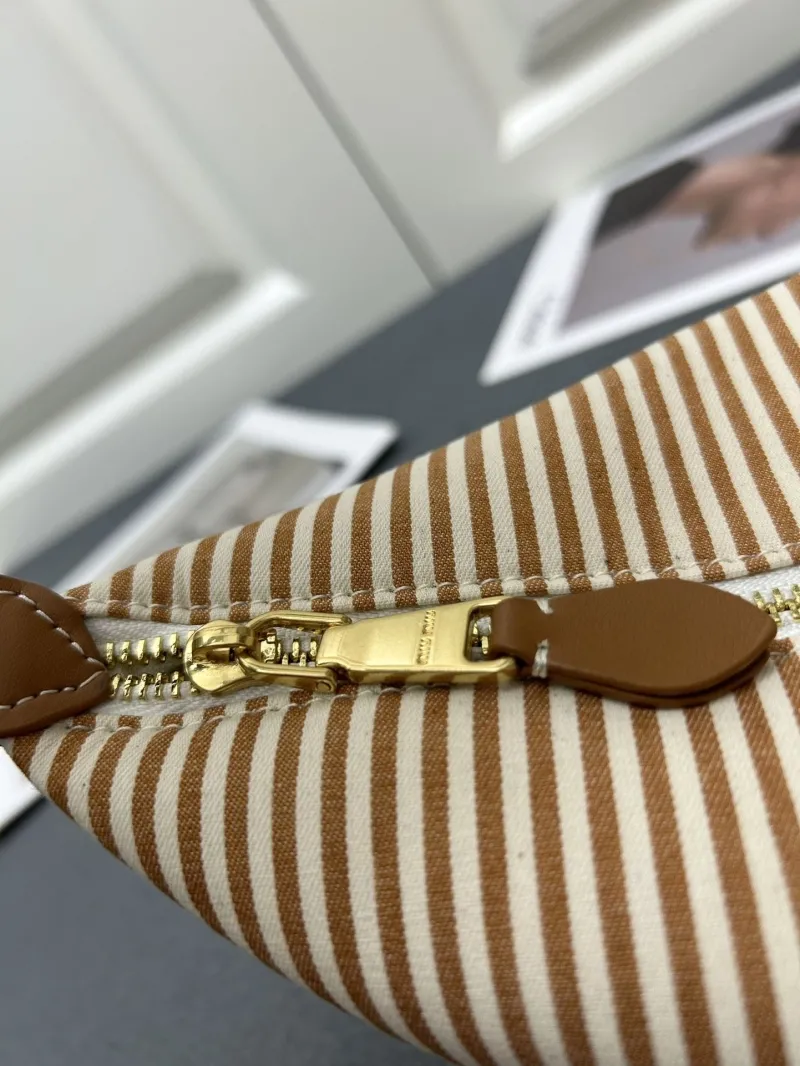 MIU MIU 5NE581 Brown Striped Canvas Satchel Bag - Image 6