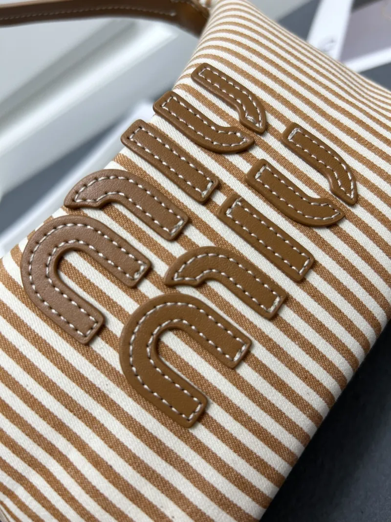 MIU MIU 5NE581 Brown Striped Canvas Satchel Bag - Image 9