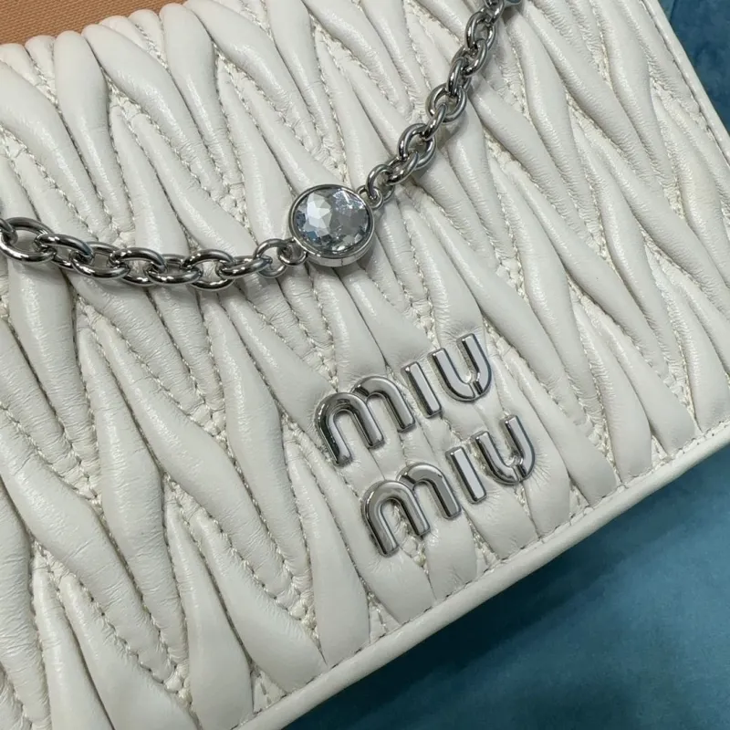 Miu Miu White Matelassé Chain Satchel Bag - Image 4