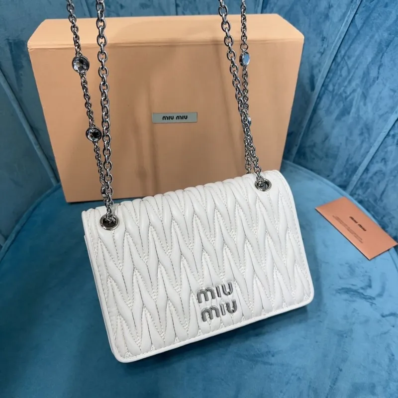 Miu Miu White Matelassé Chain Satchel Bag - Image 5
