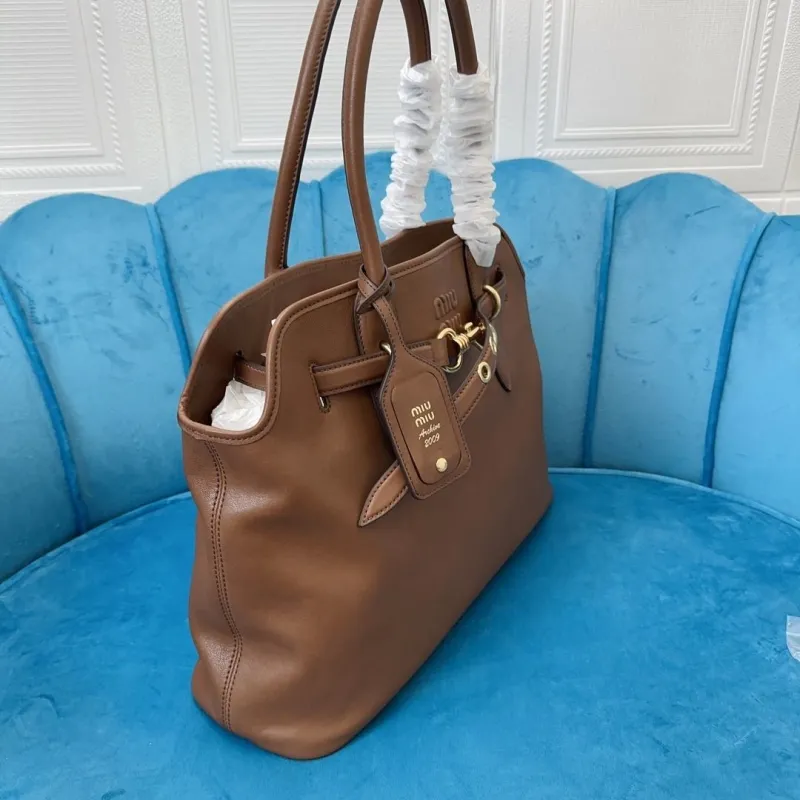 Miu Miu Brown Leather Top Handle Tote Bag - Image 3