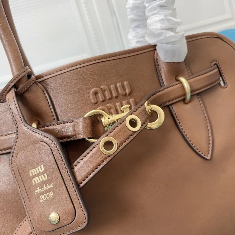 Miu Miu Brown Leather Top Handle Tote Bag - Image 4
