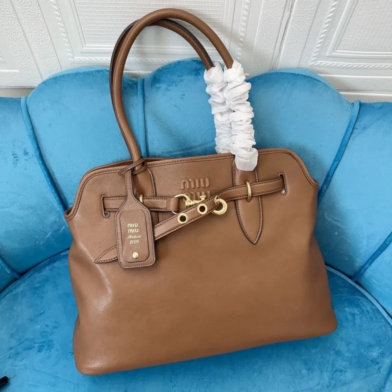 Miu Miu Brown Leather Top Handle Tote Bag - Image 6