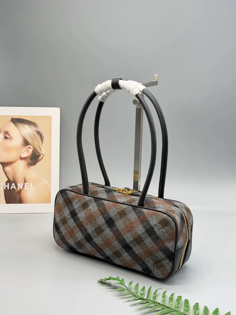 Miu Miu Brown Gray Plaid Top Handle Bag - Image 8