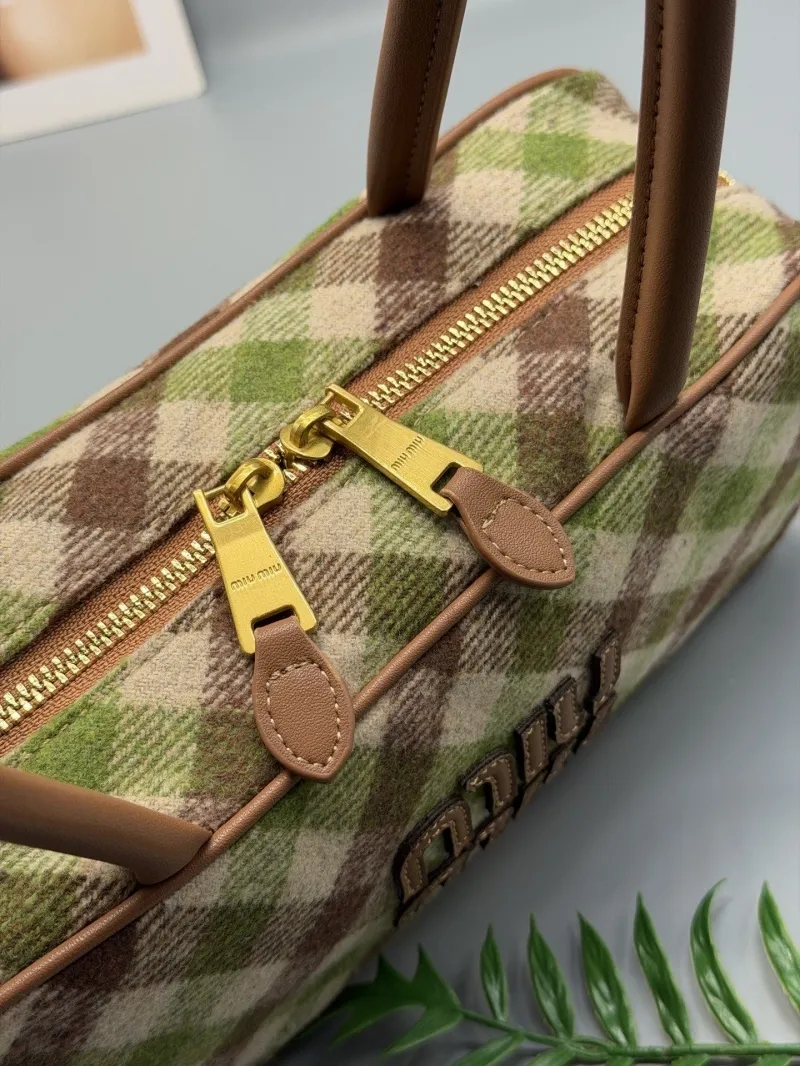 Miu Miu Green Brown Plaid Top Handle Bag 27x13x9cm - Image 3