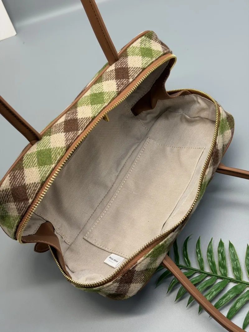 Miu Miu Green Brown Plaid Top Handle Bag 27x13x9cm - Image 6