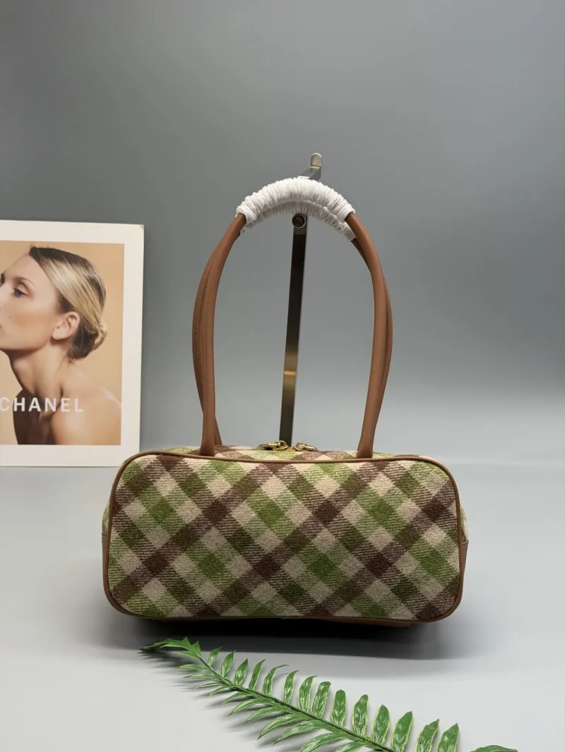 Miu Miu Green Brown Plaid Top Handle Bag 27x13x9cm - Image 8