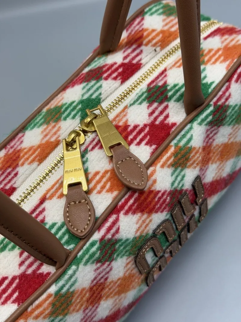 Miu Miu Multicolor Plaid Top Handle Bag - Image 3