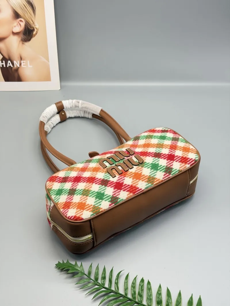 Miu Miu Multicolor Plaid Top Handle Bag - Image 4
