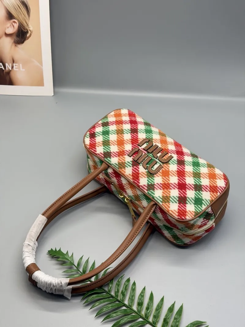 Miu Miu Multicolor Plaid Top Handle Bag - Image 5