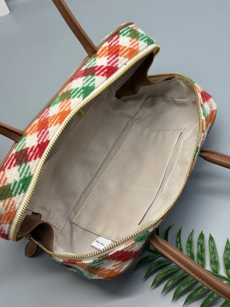 Miu Miu Multicolor Plaid Top Handle Bag - Image 6
