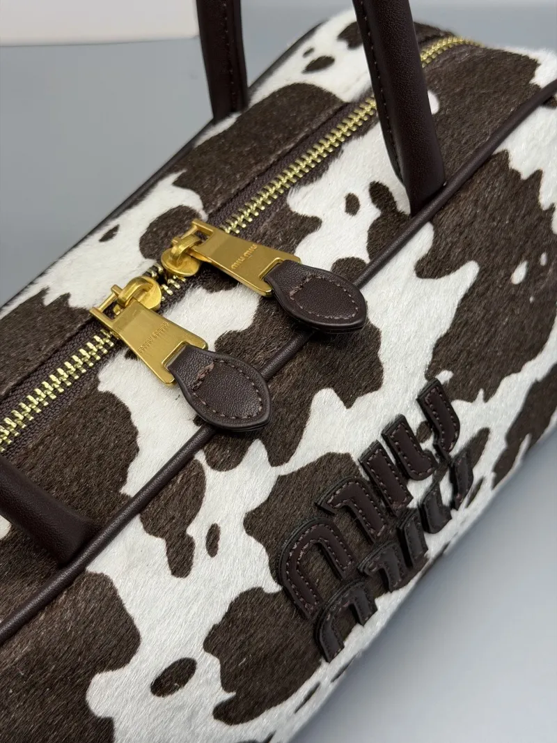 Miu Miu Brown White Cow Print Top Handle Bag - Image 3