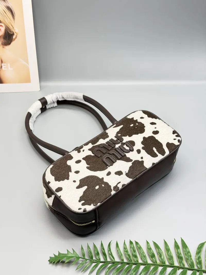 Miu Miu Brown White Cow Print Top Handle Bag - Image 4