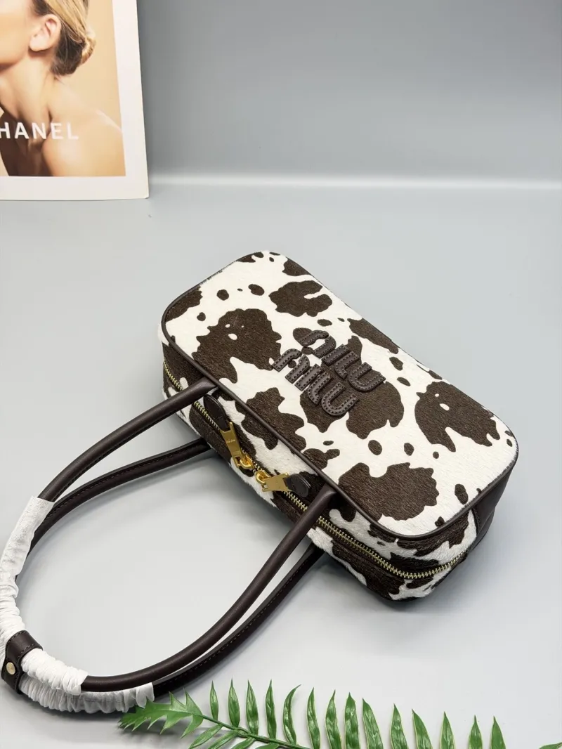 Miu Miu Brown White Cow Print Top Handle Bag - Image 5