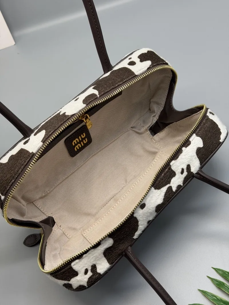 Miu Miu Brown White Cow Print Top Handle Bag - Image 6
