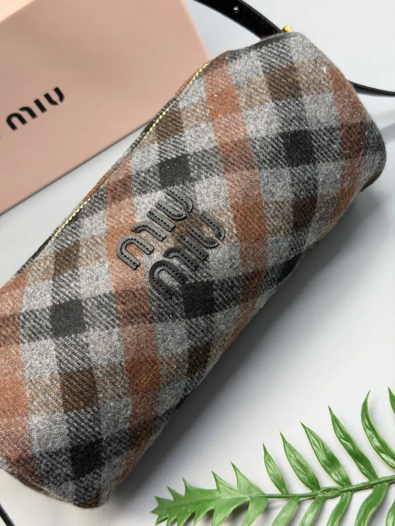 MIU MIU Plaid Barrel Shoulder Bag - Image 3