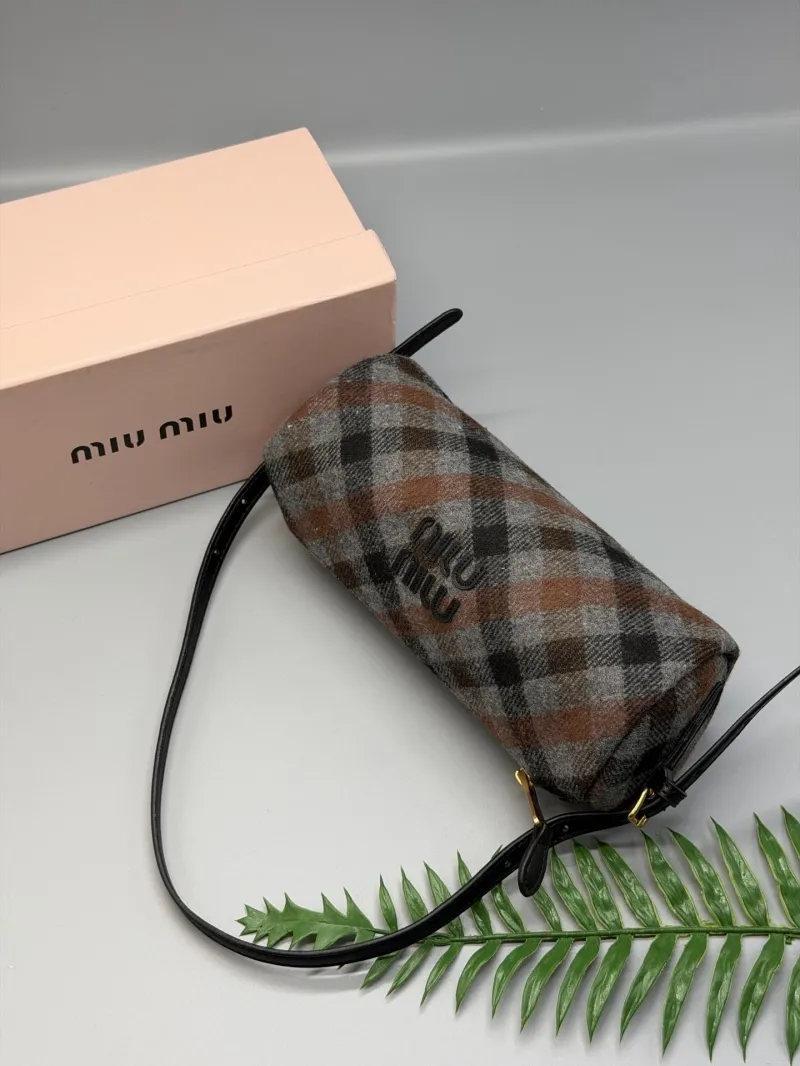 MIU MIU Plaid Barrel Shoulder Bag - Image 4