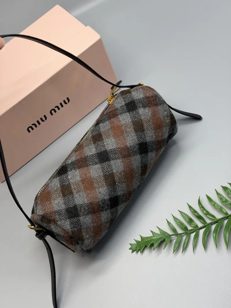 MIU MIU Plaid Barrel Shoulder Bag - Image 6