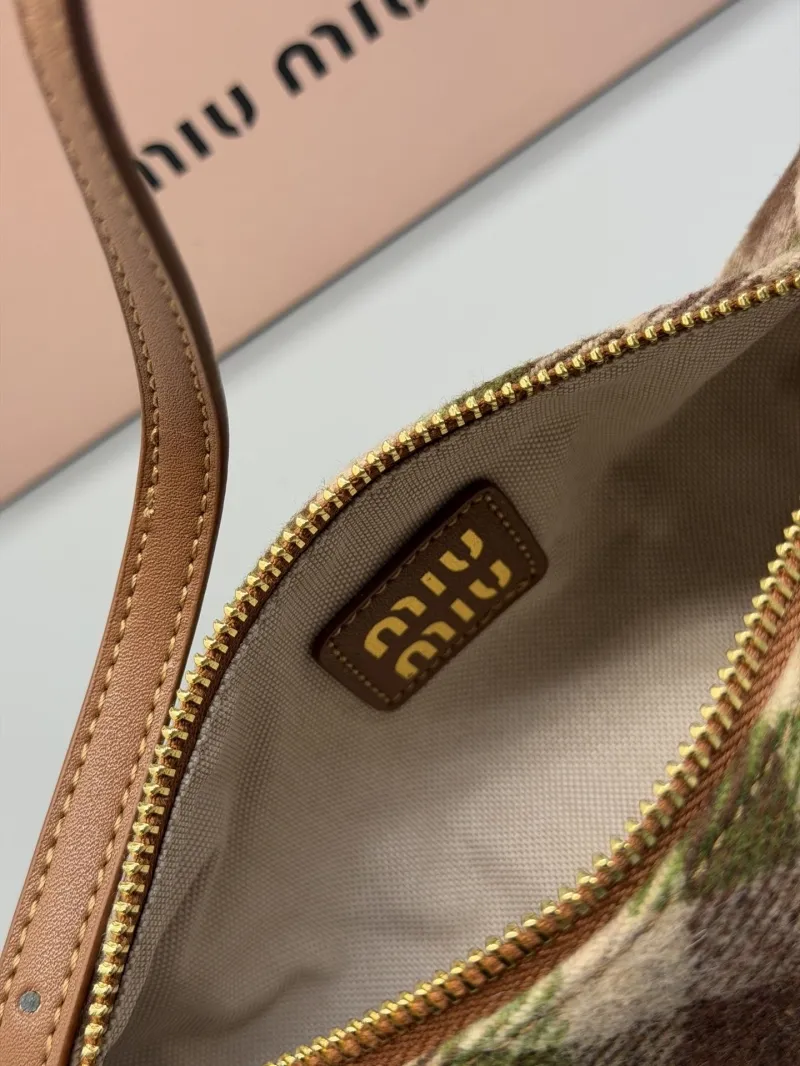 Miu Miu Green Brown Plaid Barrel Top Handle Bag - Image 7