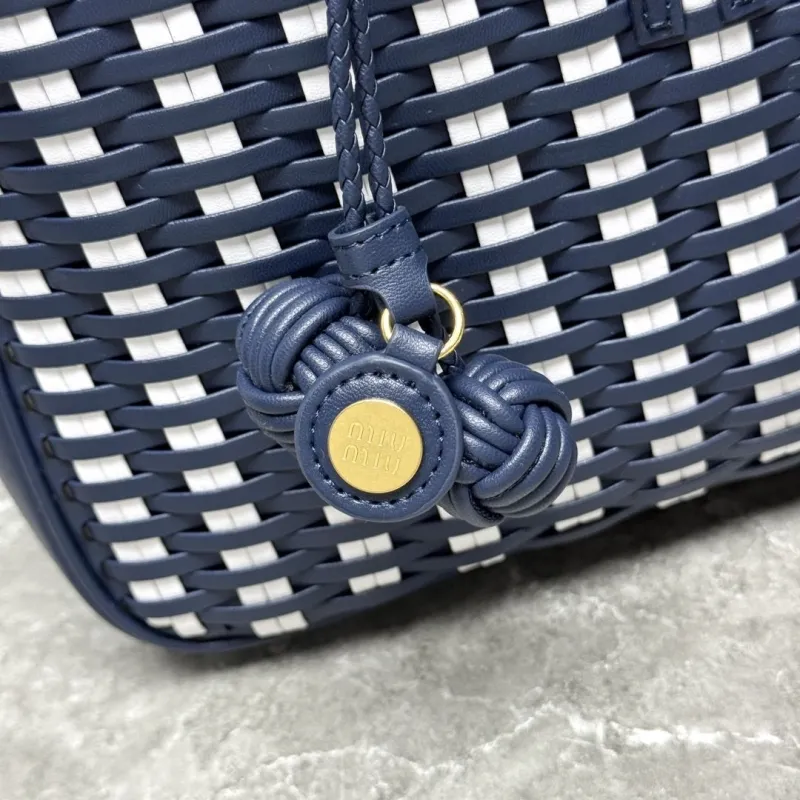 MIU MIU Navy White Woven Top Handle Bag - Image 3