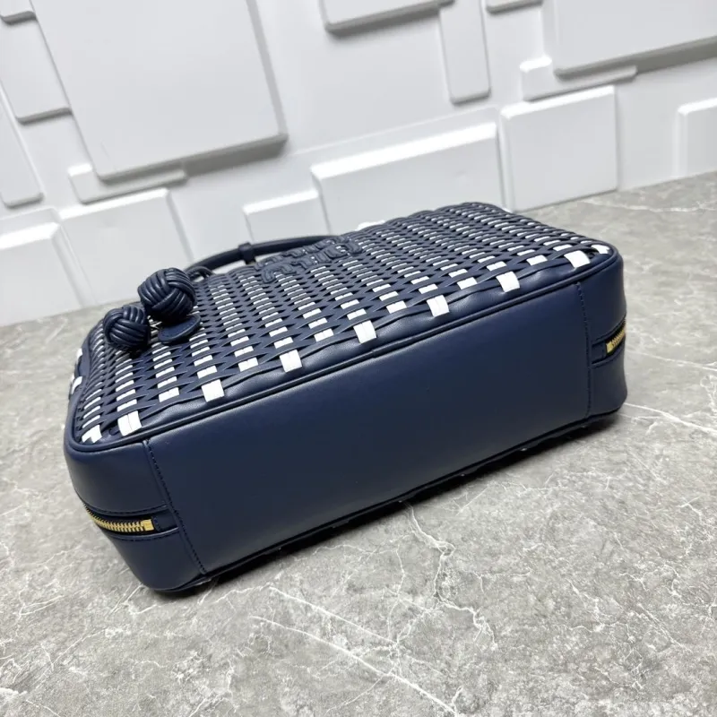 MIU MIU Navy White Woven Top Handle Bag - Image 6
