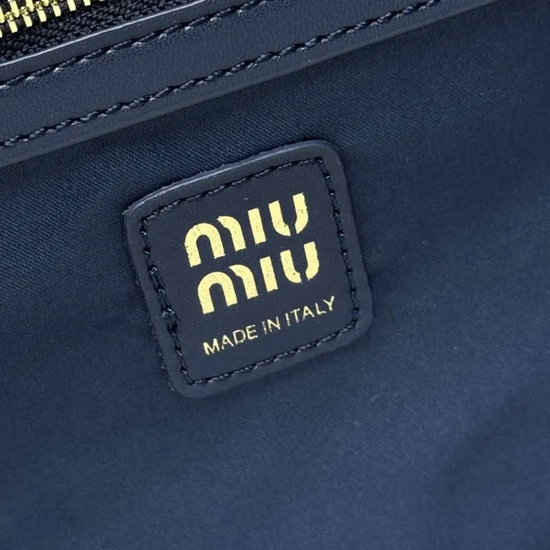 MIU MIU Navy White Woven Top Handle Bag - Image 8