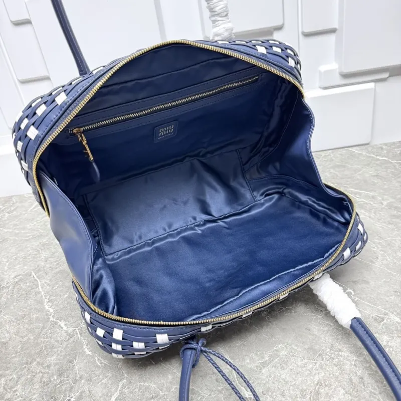 MIU MIU Navy White Woven Top Handle Bag - Image 9