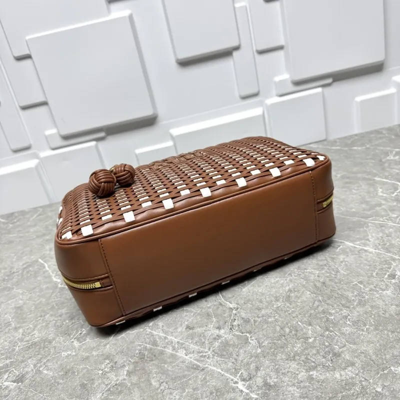 Miu Miu Brown White Woven Top Handle Bag - Image 6