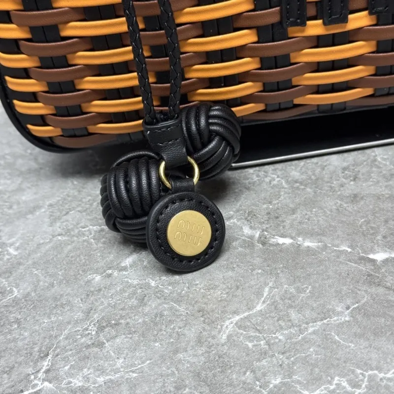 MIU MIU Brown Orange Woven Top Handle Bag - Image 3