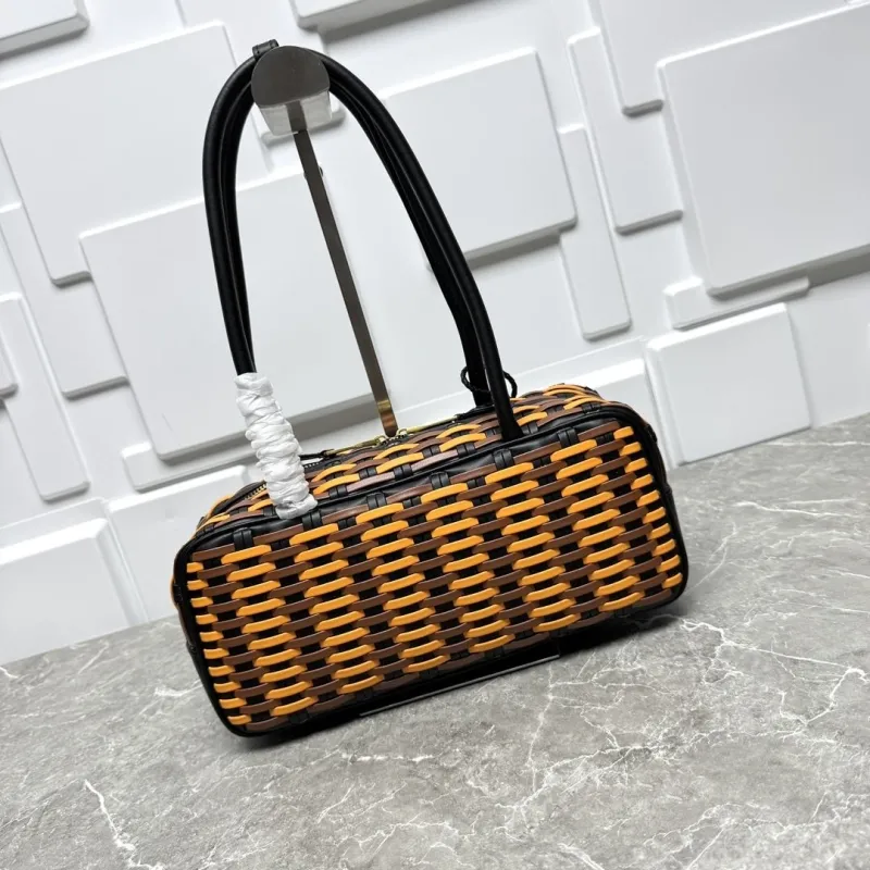 MIU MIU Brown Orange Woven Top Handle Bag - Image 5