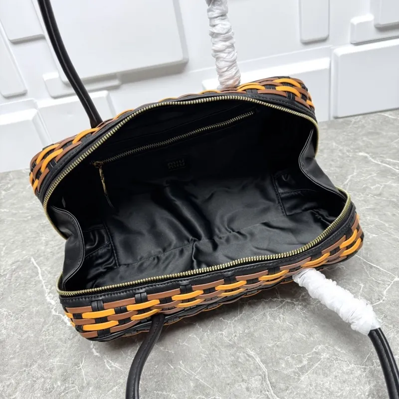 MIU MIU Brown Orange Woven Top Handle Bag - Image 9