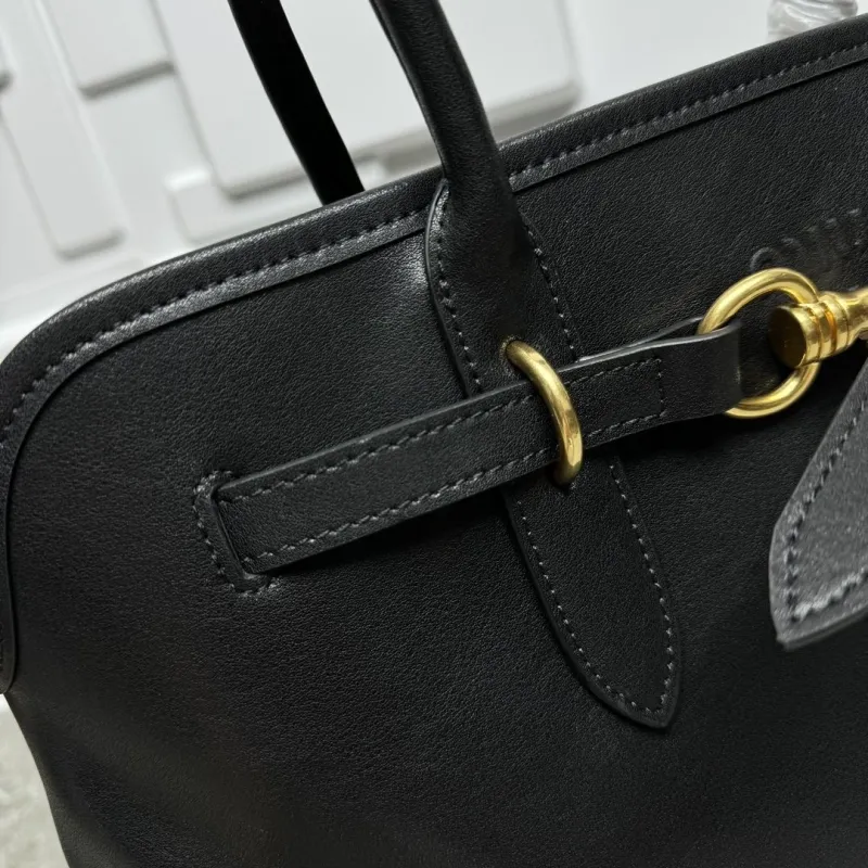 MIU MIU Black Leather Top Handle Tote Bag - Image 3