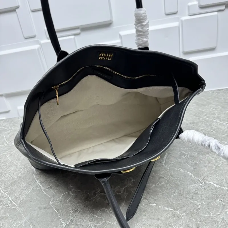 MIU MIU Black Leather Top Handle Tote Bag - Image 9