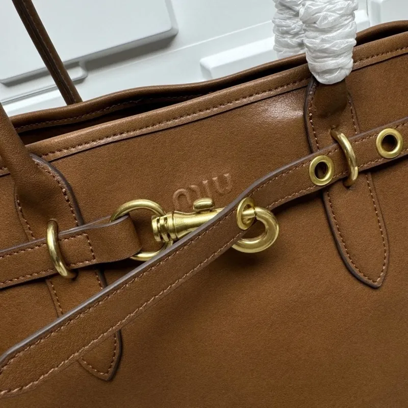 Alternative view of MIU MIU Brown Leather Top Handle Tote Bag