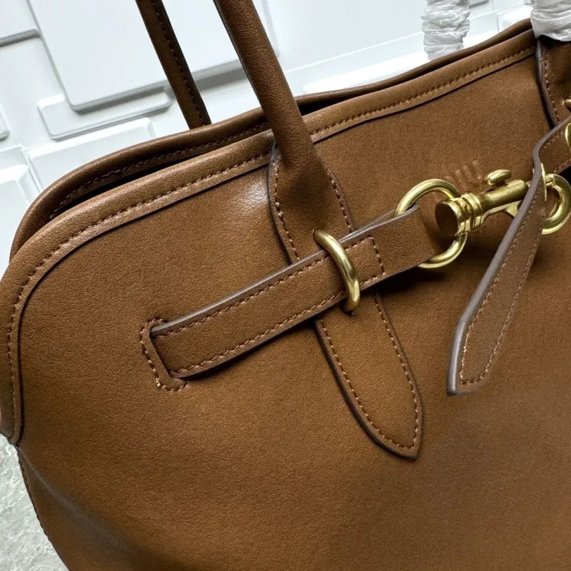 MIU MIU Brown Leather Top Handle Tote Bag - Image 3