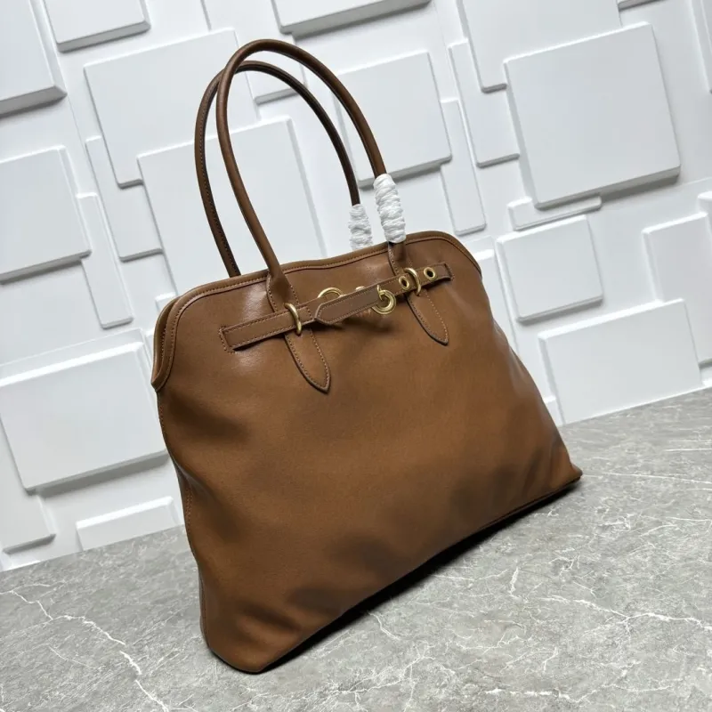 MIU MIU Brown Leather Top Handle Tote Bag - Image 4