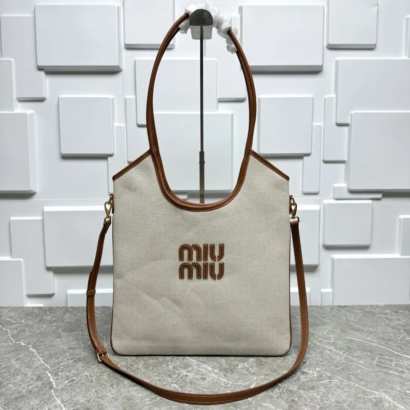 Miu Miu Beige Canvas Shoulder Tote Bag