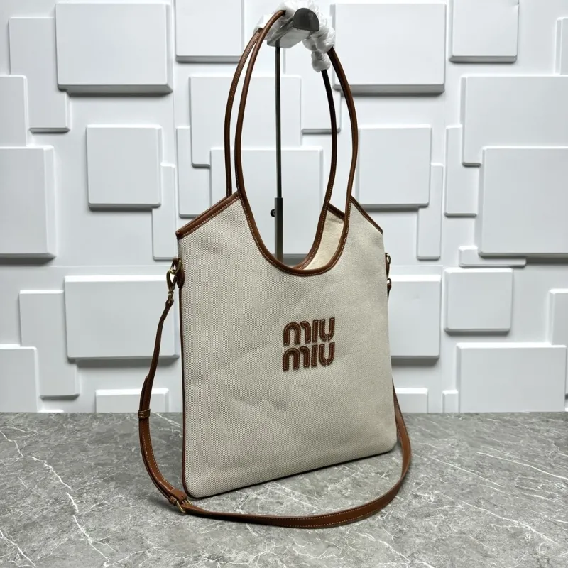 Miu Miu Beige Canvas Shoulder Tote Bag - Image 3