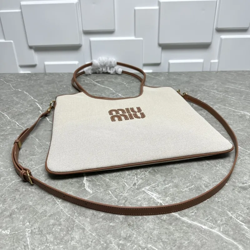 Miu Miu Beige Canvas Shoulder Tote Bag - Image 6
