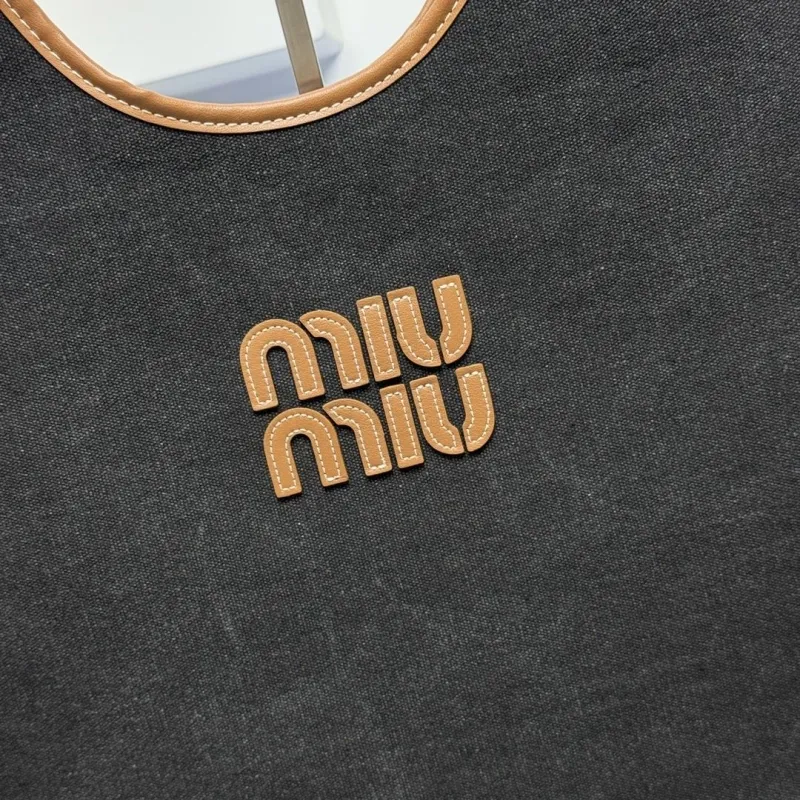 Alternative view of Miu Miu Black Denim Tote Bag Brown Trim