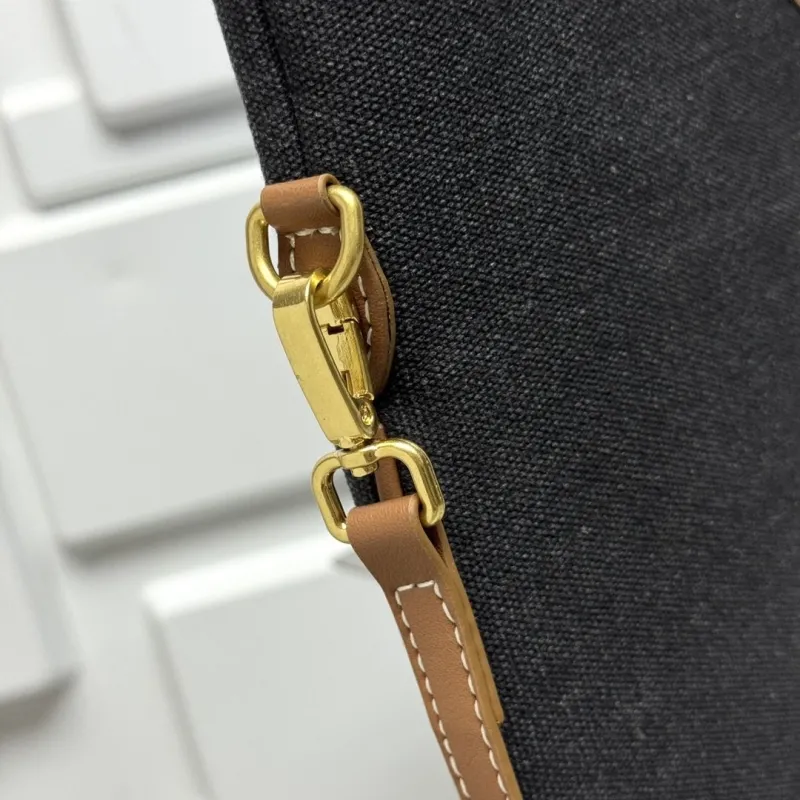 Miu Miu Black Denim Tote Bag Brown Trim - Image 4