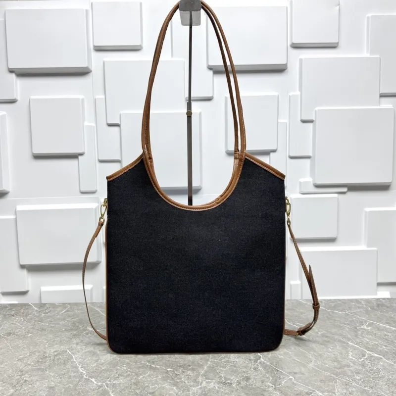 Miu Miu Black Denim Tote Bag Brown Trim - Image 5