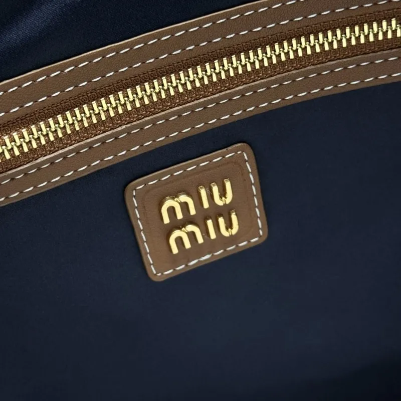 Miu Miu Black Denim Tote Bag Brown Trim - Image 7
